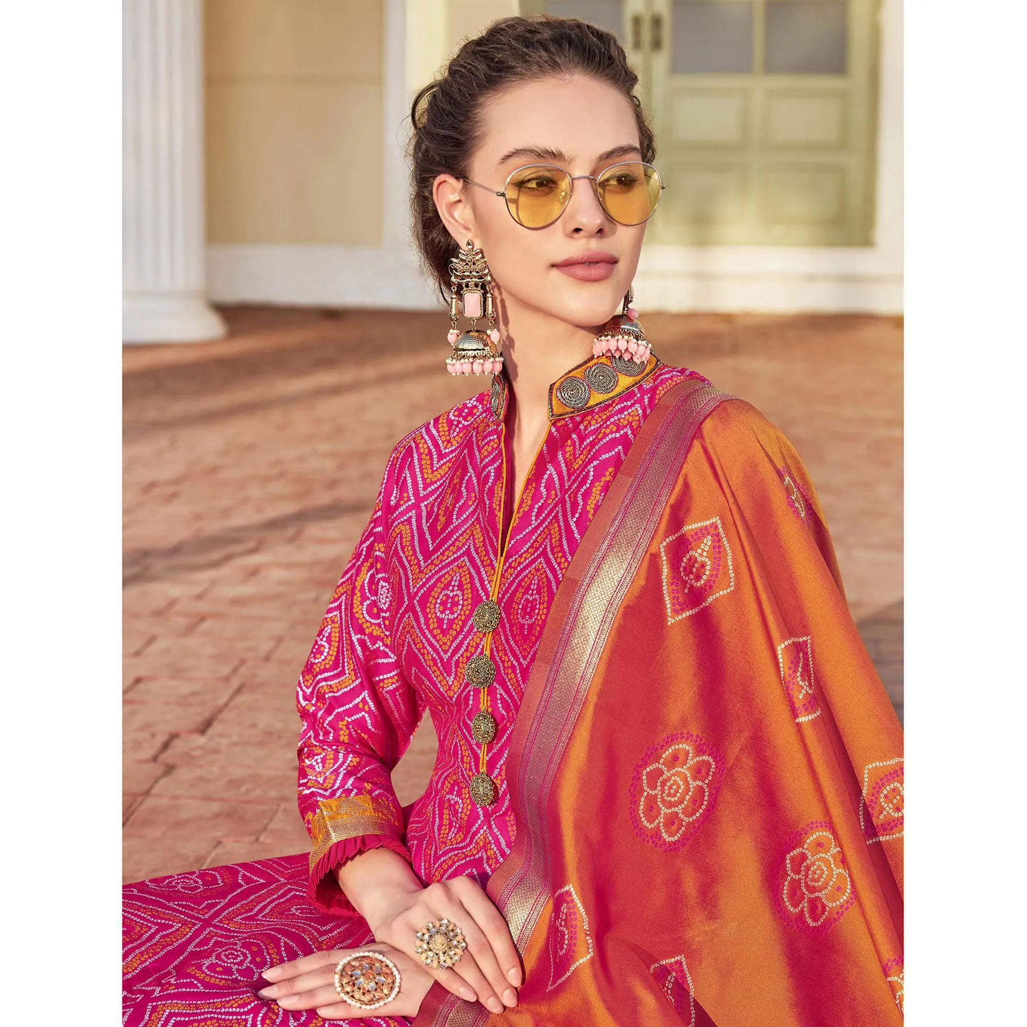 Adorable Pink Colored Partywear Designer Jacquard Weaving Salwar Suit