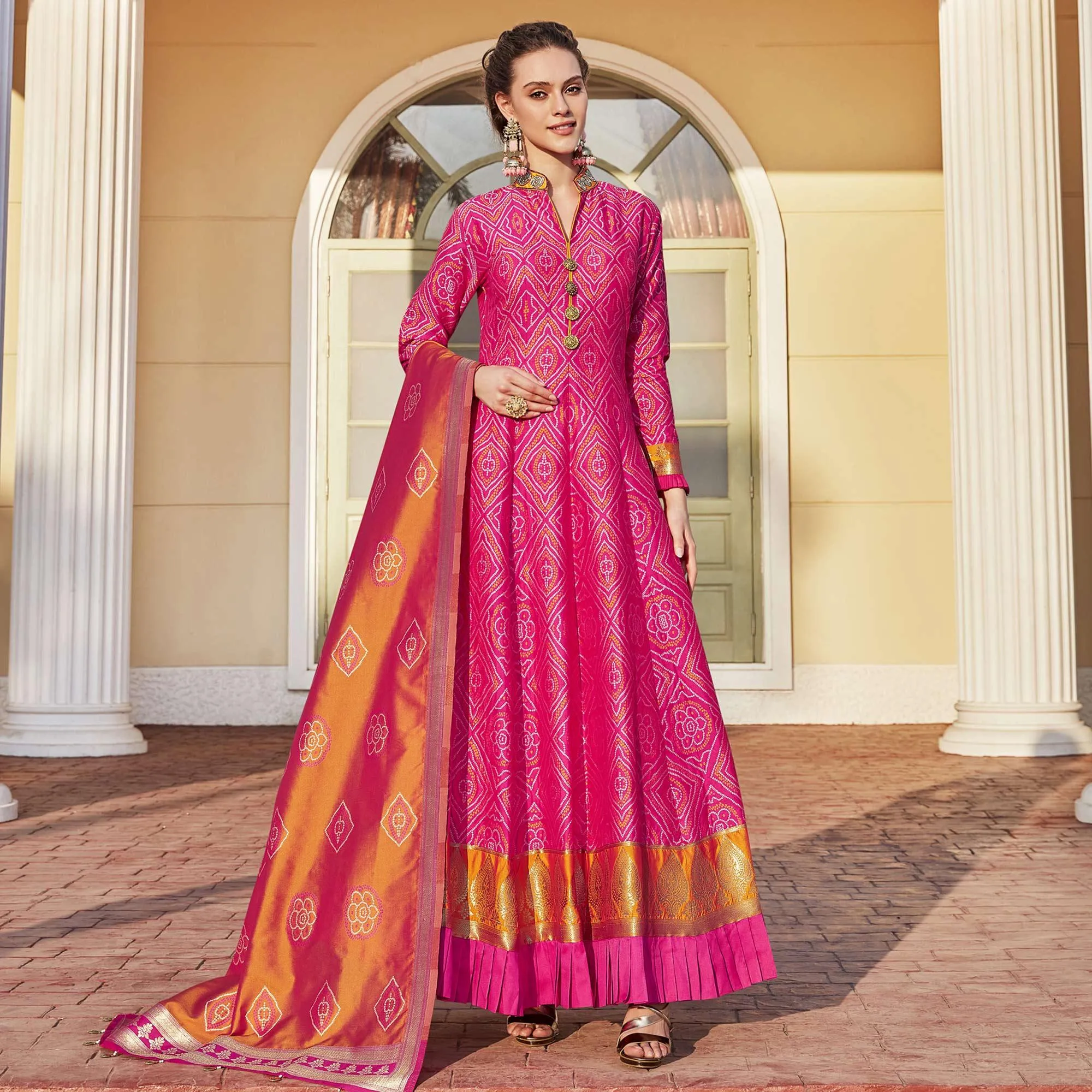 Adorable Pink Colored Partywear Designer Jacquard Weaving Salwar Suit
