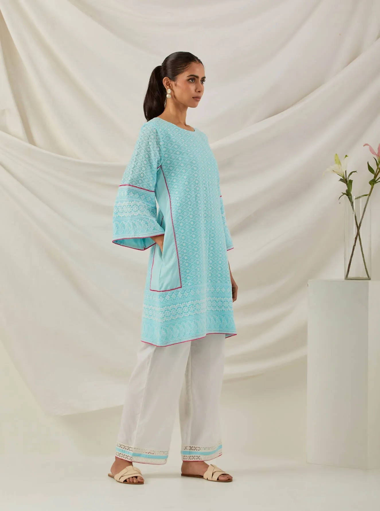 Blue Chikankari Pak Wide Arm Kurta