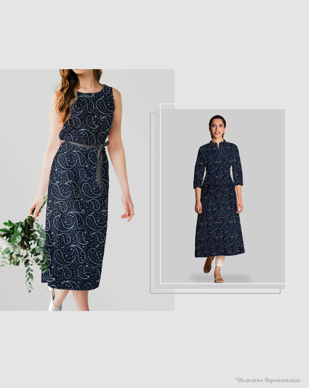 Indigo Hand Block Twill Rayon Fabric