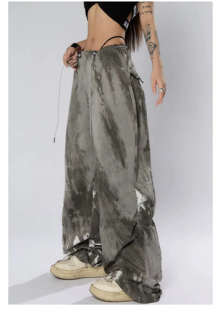 Ink-Dyed Traditional Wide-Leg Cargo Pants