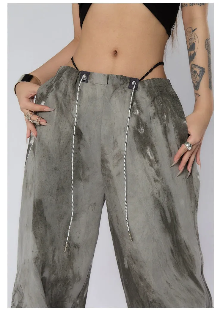 Ink-Dyed Traditional Wide-Leg Cargo Pants