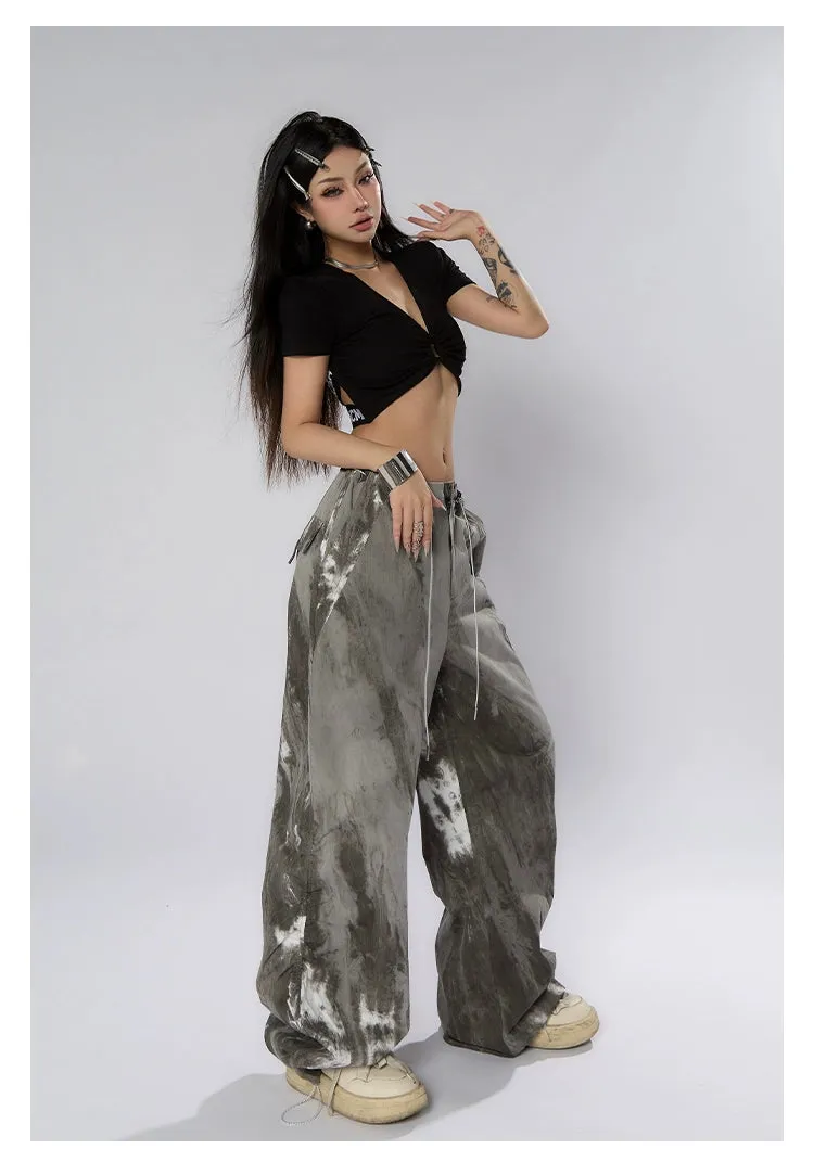 Ink-Dyed Traditional Wide-Leg Cargo Pants