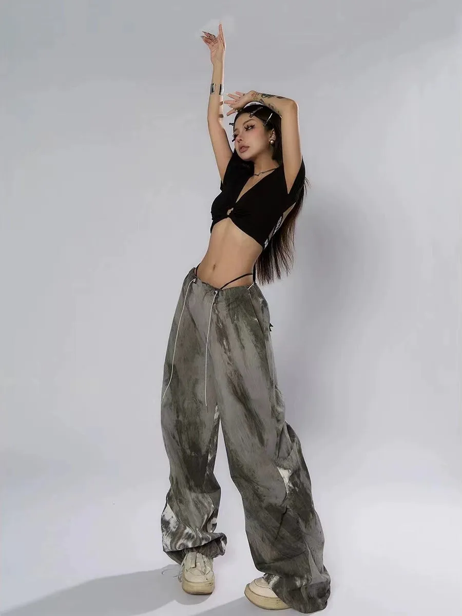 Ink-Dyed Traditional Wide-Leg Cargo Pants