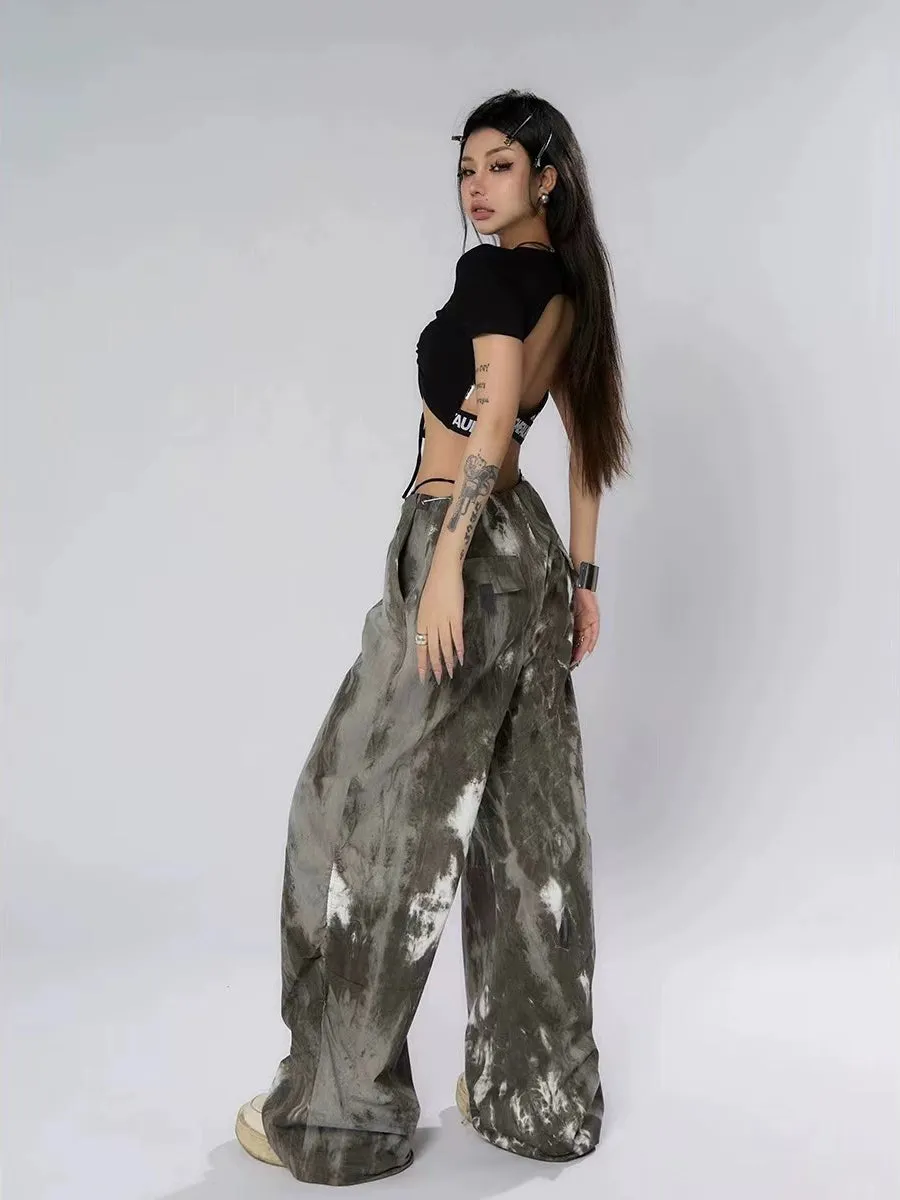 Ink-Dyed Traditional Wide-Leg Cargo Pants