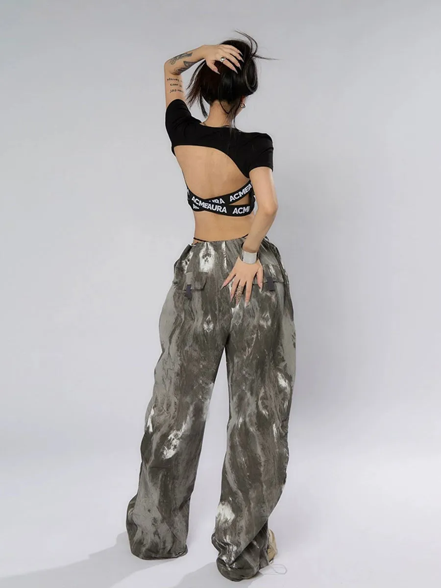 Ink-Dyed Traditional Wide-Leg Cargo Pants