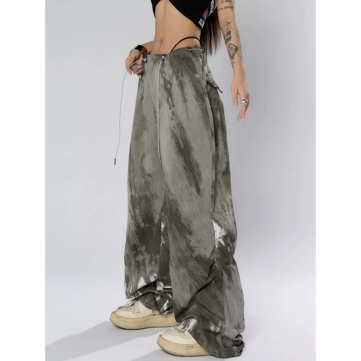 Ink-Dyed Traditional Wide-Leg Cargo Pants
