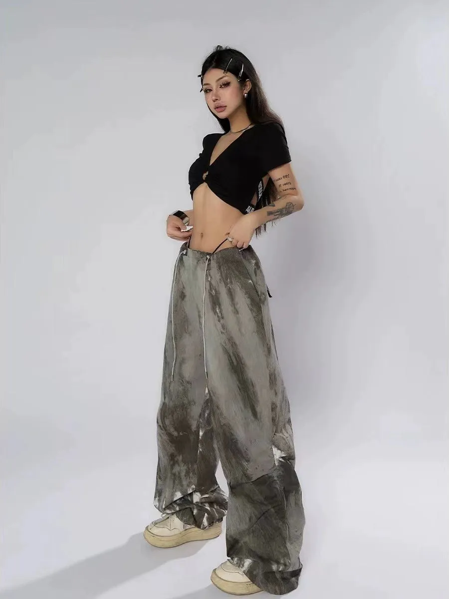 Ink-Dyed Traditional Wide-Leg Cargo Pants