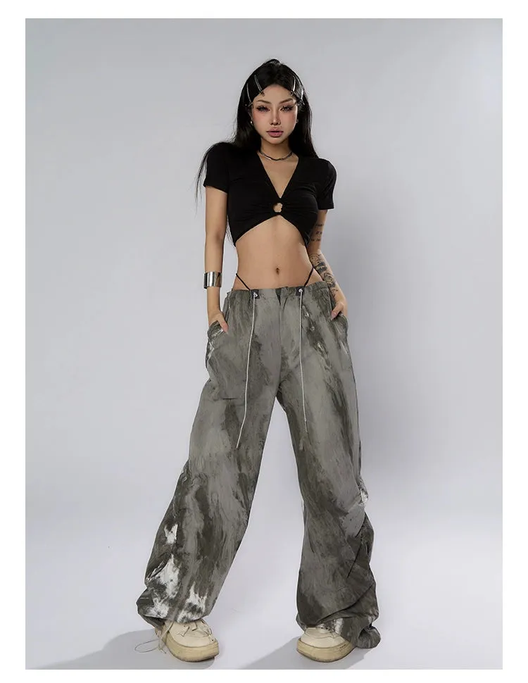 Ink-Dyed Traditional Wide-Leg Cargo Pants