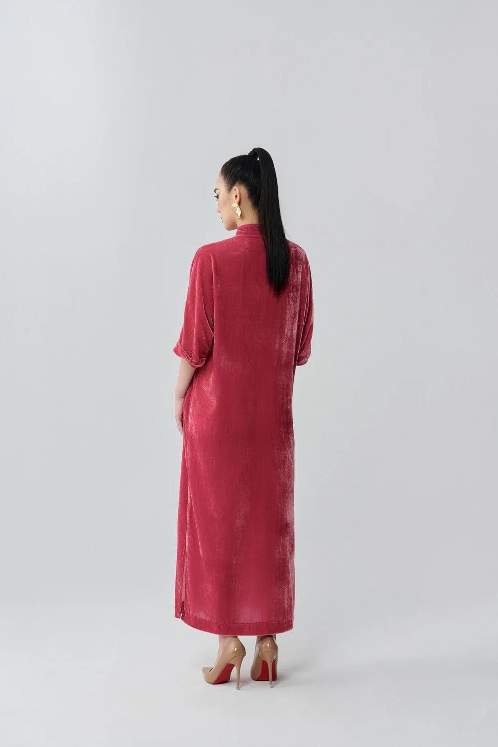 Kalla Shift V-Neck Velvet Midi Dress