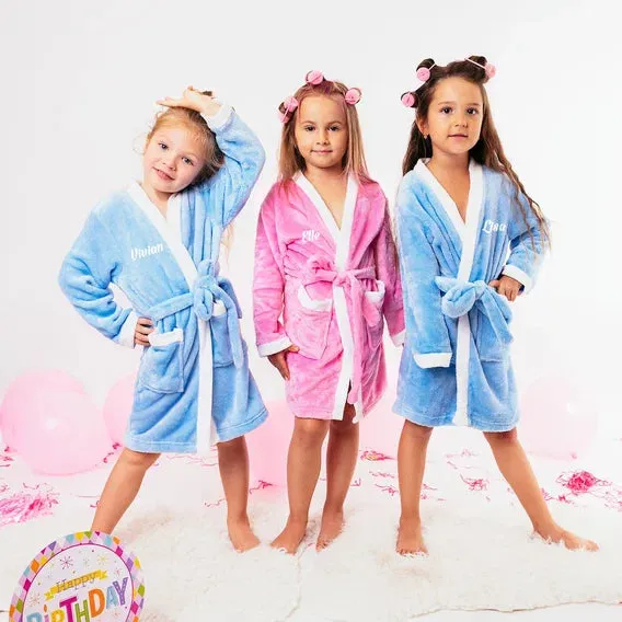 Personalized Kids Cozy Plush Bathrobes - Script Glitter