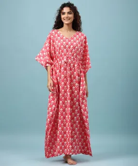 Roses on Pink cotton Kaftan