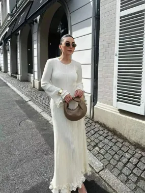 TAVIMART  -  Autumn New Ladies Elegant Flared Sleeve Knitted Dress Women Fashion Crew Neck White Slim Robes Summer Female Party Dresses